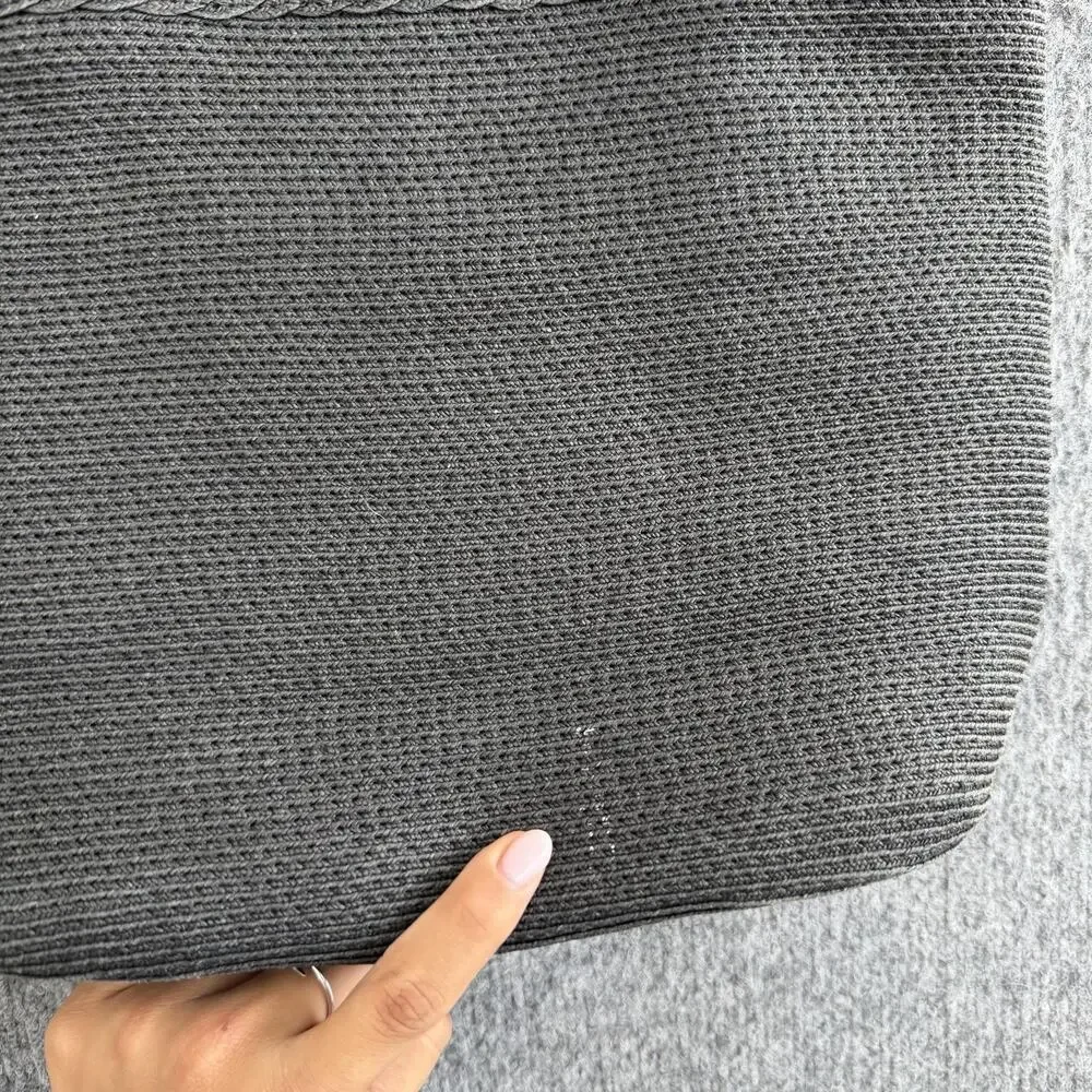 Eric Javits Straw Tote Shoulder Bag Gray Gingham Zip Top Minimalist Casual Chic
